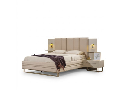 Slaapkamer Set Luxe Compleet Beige Bed 2x Nachtkastjes Modern