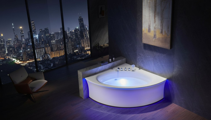 Eckbad met watermassagebad hoekbad whirlpool. Ergonomisch design met waterval LED-verlichting.