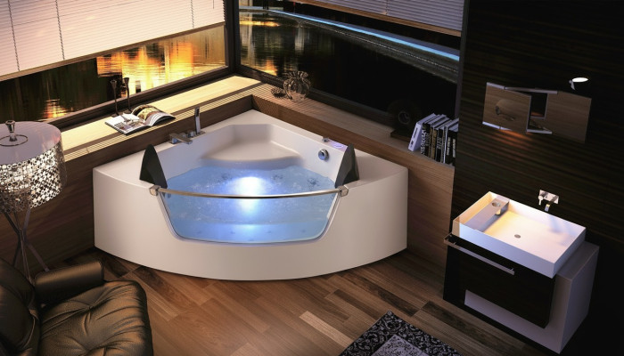 Whirlpool badkuip glas LED licht armaturen hoekbad badkuip