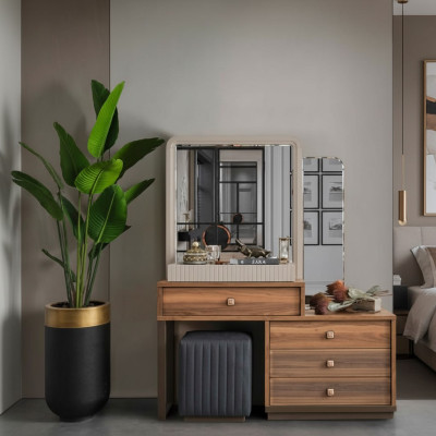 Bruine kaptafel Luxe houten kaptafel Moderne toilettafel
