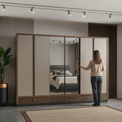 Beige slaapkamer kledingkast designer houten kast edele meubels nieuw
