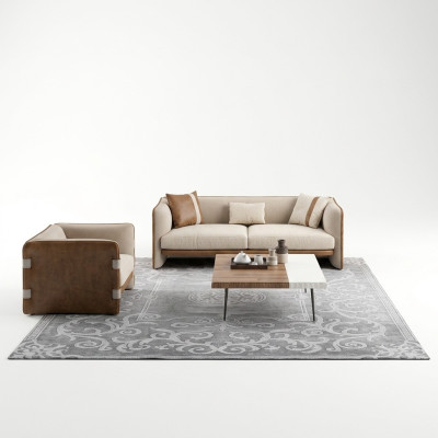 Compleet 5-delige meubels Driezitsbank Luxe fauteuil Modern Houten salontafel