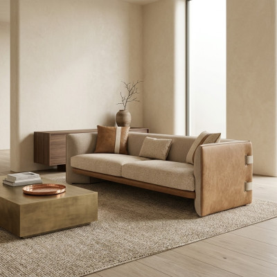 Beige bank Luxe driezitsbank Moderne inrichting gestoffeerde meubelen Textiel