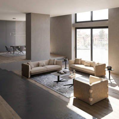 Luxe woonkamer set 7-delig gestoffeerde bankstel driezitsbank textiel fauteuil nieuw