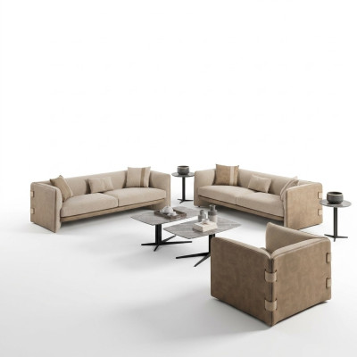 Luxe woonkamer set 7-delig gestoffeerde bankstel driezitsbank textiel fauteuil nieuw