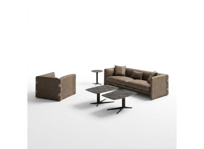 Woonkamer Compleet 6-delig 2x Salontafel Luxe Beklede Meubels Beige Bank Nieuw