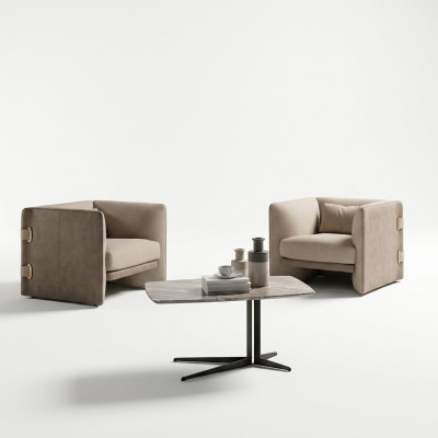 2x Fauteuils met salontafel Woonkamer Complete meubels ontwerpinrichting Garnituur