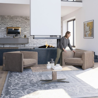 2x Luxe fauteuils woonkamer hout salontafel Modern meubilair Textiel Beklede fauteuils
