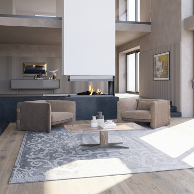 2x Luxe fauteuils woonkamer hout salontafel Modern meubilair Textiel Beklede fauteuils