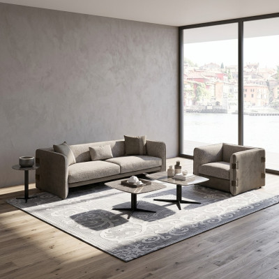 Volledige set 6-delig driezitsbank Nieuwe fauteuil 2x salontafel hout 2x bijzettafel