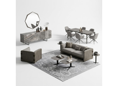Volledige set 6-delig driezitsbank Nieuwe fauteuil 2x salontafel hout 2x bijzettafel