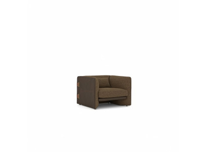 Bruine fauteuil woonkamer inrichting luxe textiel gestoffeerd meubilair modern design.