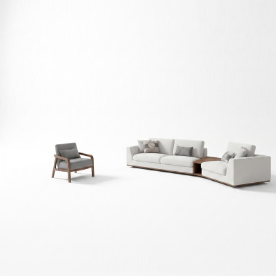 Zitbankbank Bank Driezitter Woonkamer Ontwerpstoel Hout Textiel