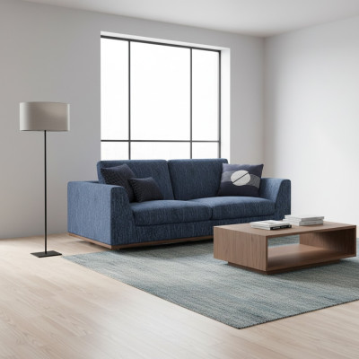 Woonkamer Blauw Tweezitsbank Bank Modern Design Stoffen Bank Textiel.