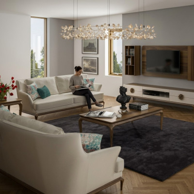 Modern compleet 2x driezitsbank wit textiel woonkamer design bankstellen.
