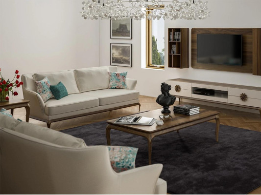 Modern compleet 2x driezitsbank wit textiel woonkamer design bankstellen.