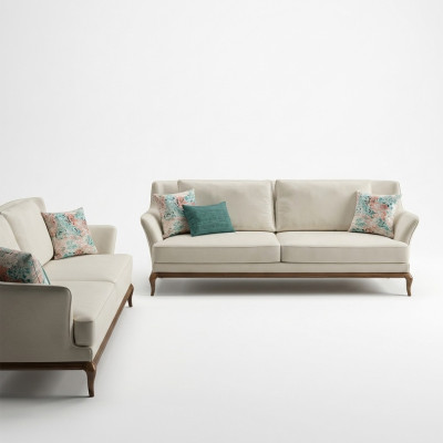 Modern compleet 2x driezitsbank wit textiel woonkamer design bankstellen.