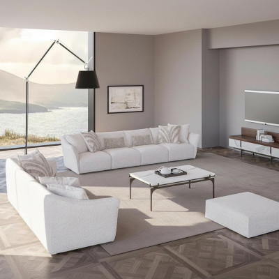 Luxe wit 2x bankstel vierzits woonkamer salontafel modern textiel inrichting
