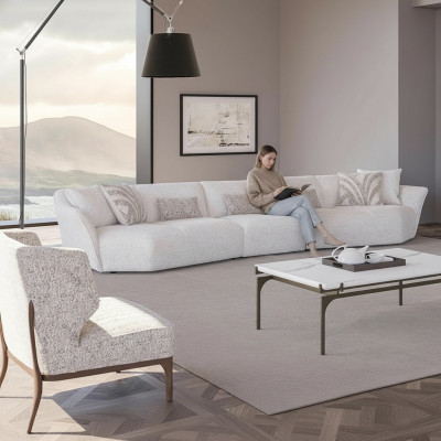 Luxe set van 2 stuks woonkamer bankstel vijfzitter textiel bankstel inrichting salontafel