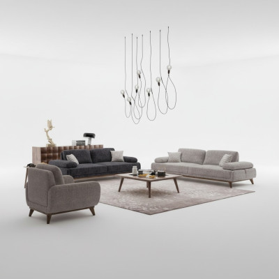 Woonkamerset Grijs Bankstel Tweezitsbank met Driezitsbank Textiel Ontwerp Salontafel  Woonkamerset Grijs Bankstel met Tweezitsbank en Driezitsbank Textiel Ontwerp Salontafel