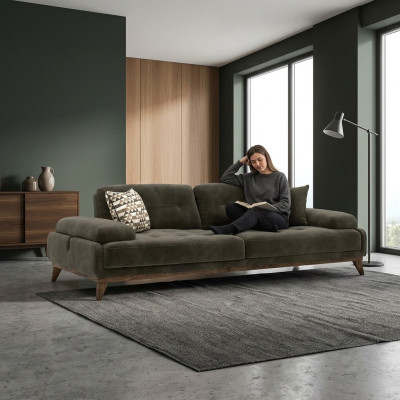 Luxe gestoffeerde bank driezitsbank bank woonkamer inrichting stoffering textiel