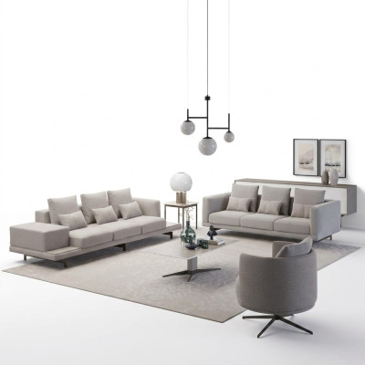 Woonkamer compleet 2x bank driezitter textiel gestoffeerd meubilair fauteuil nieuw salontafel