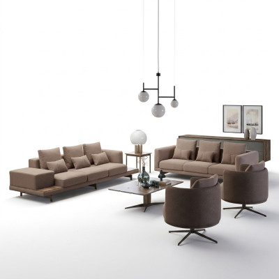 Compleet 6-delig bruin meubilair 2x bank driezitter bank gestoffeerd meubilair 2x fauteuil