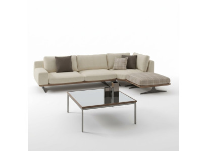 Luxe hoekbank in L-vorm, design-beklede meubelset woonkamer salontafel