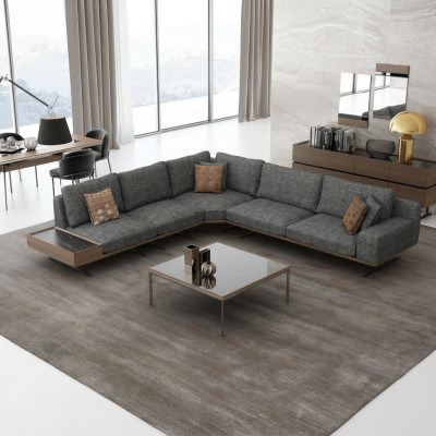 Grijze bank L-vorm Woonkamerset 2-delig Salontafel Hoekbank Luxe bekleding