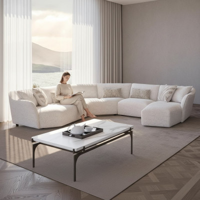 Luxe woonkamer hoekbank U-vormig set salon tafel nieuw meubilair