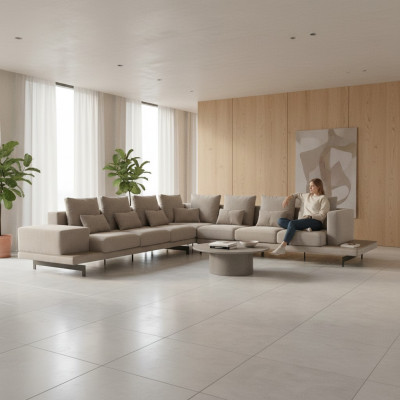 Grijze Design Bank Bank Bekleding Stof Hoekbank Meubels Woonkamer Nieuw
