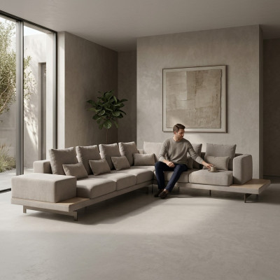 Zitbank Grijs Designer Hoekbank L-vorm Bekleding Textiel Bank Woonkamer