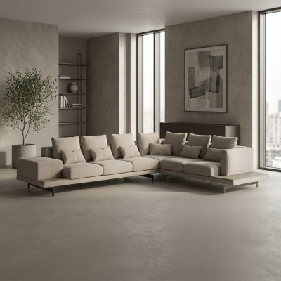 Zitbank Grijs Designer Hoekbank L-vorm Bekleding Textiel Bank Woonkamer