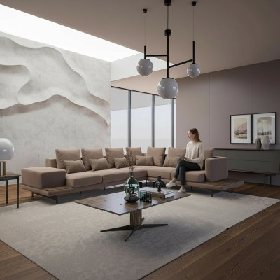 Woonkamer hoekbank L-vorm design luxe set inrichting salontafel nieuw