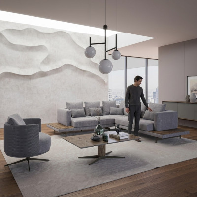Woonkamer set 3-dlg Textiel Bank L-vorm Nieuwe salontafel Luxe meubels