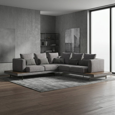 Woonkamer Grijs Textiel Bank L-vorm Designer Luxe Bankstel