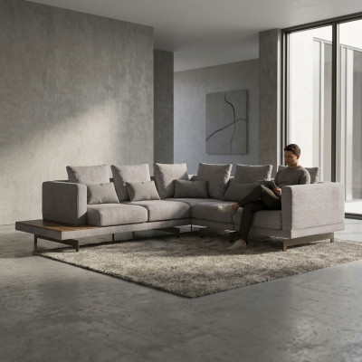 Bank Bank L-vorm Ontwerper Grijs Hoekbank Stof Luxe Woonkamer Inrichting