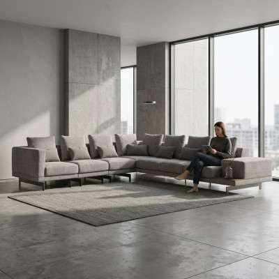 Hoekbank L-vorm Woonkamer Inrichting Designer Textiel Bank Modern Set