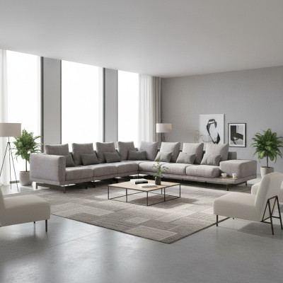 Hoekbank L-vorm Woonkamer Inrichting Designer Textiel Bank Modern Set