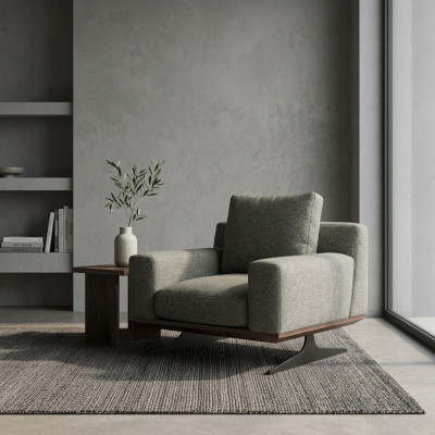Luxe designstoel Moderne gestoffeerde fauteuil Grijs textiel zitting Nieuw