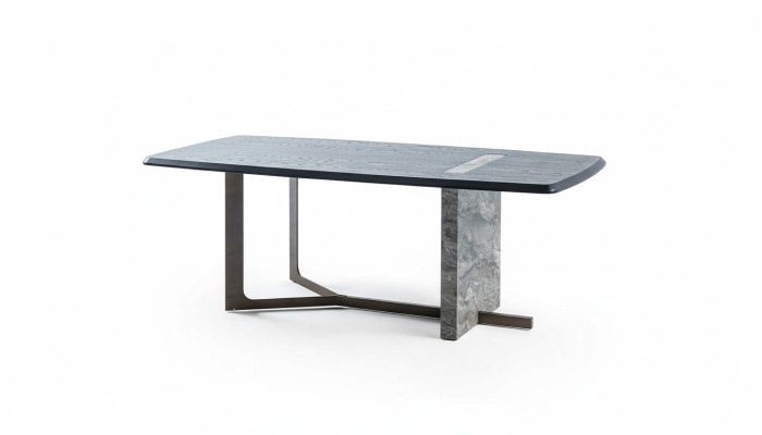 Moderne rechthoekige eettafel voor de eetkamer in grijs hout met luxe design.