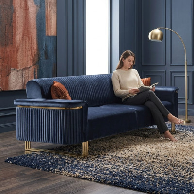 Blauwe woonkamer 3-zits luxe stoffen bank Elegante meubels