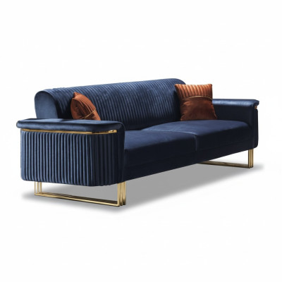 Blauwe woonkamer 3-zits luxe stoffen bank Elegante meubels