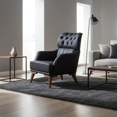 Zwarte Chesterfield fauteuil Luxe eenzitter woonkamerstoel 1-zits