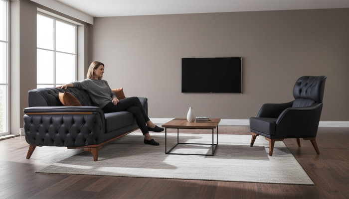 Zwarte Chesterfield Designer Loungebank Luxe Leren Bank Designer Fauteuil
