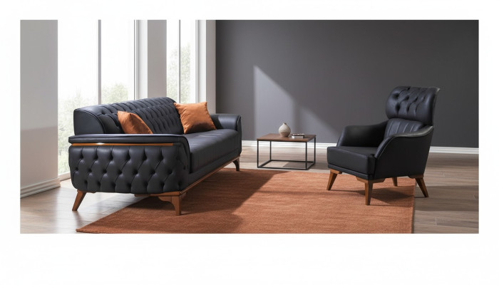 Zwarte Chesterfield Designer Loungebank Luxe Leren Bank Designer Fauteuil
