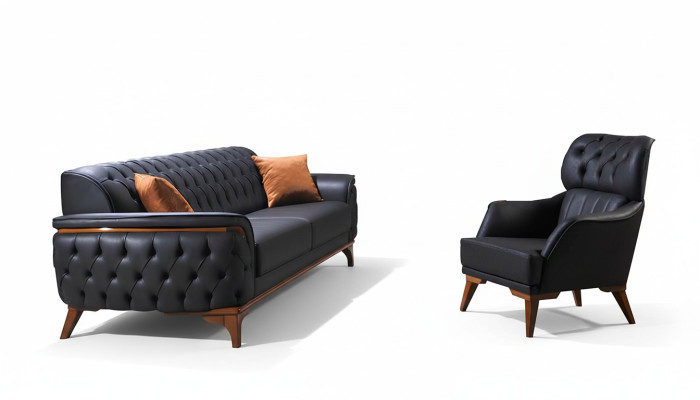 Zwarte Chesterfield Designer Loungebank Luxe Leren Bank Designer Fauteuil