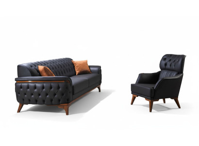 Zwarte Chesterfield Designer Loungebank Luxe Leren Bank Designer Fauteuil