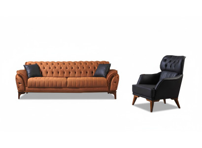 Oranje-zwarte Chesterfield-set Luxueuze driezitsstoel 2-delig