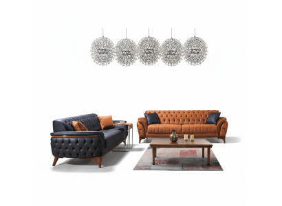 Chesterfield bankstellen Designer woonkamer set bekleding 2x textielbanken. Chesterfield bankstellen Designer woonkamer set met bekleding 2x stoffen banken.